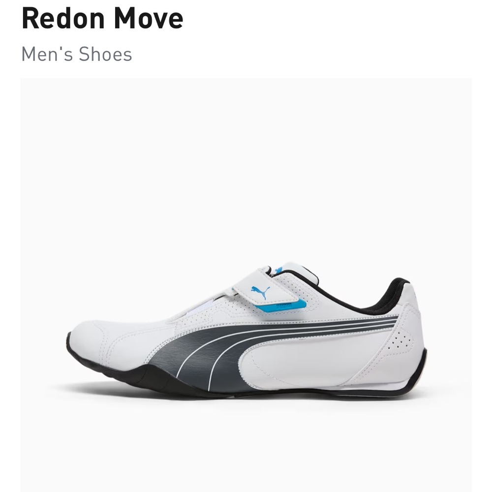 NWT Puma Men's White/Black Shoes with Blue Accents, called REDON MOVE